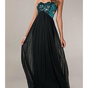 Black & Teal Sequins Prom Gown Dress